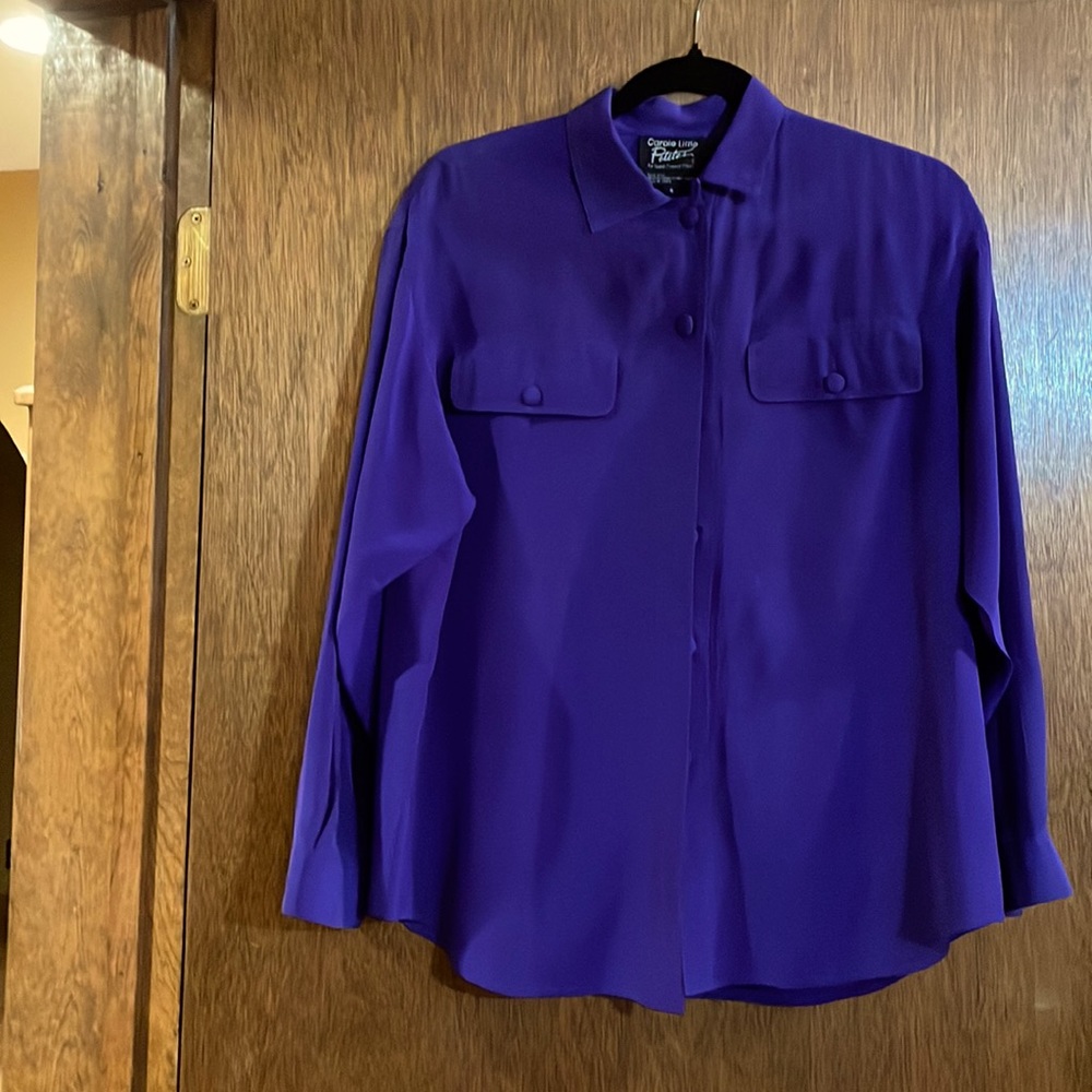 Gorgeous Deep Purple button down blouse. Pure Silk, Carole Little Petites, 6